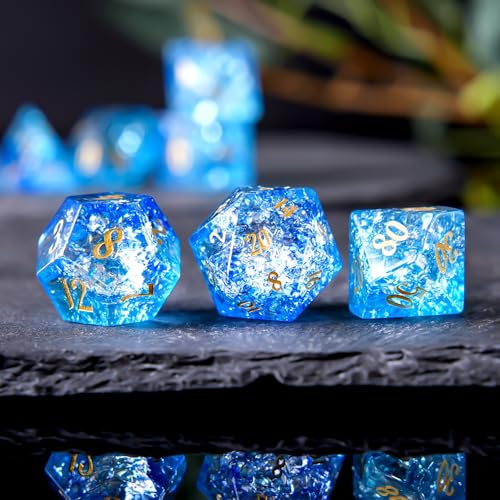 Crack Blue Green Glass Crystal DND Dice Set 7 PCS Gemstone Suitable for Dungeons and Dragons RPG Games - color: Crack-blue Green Glass