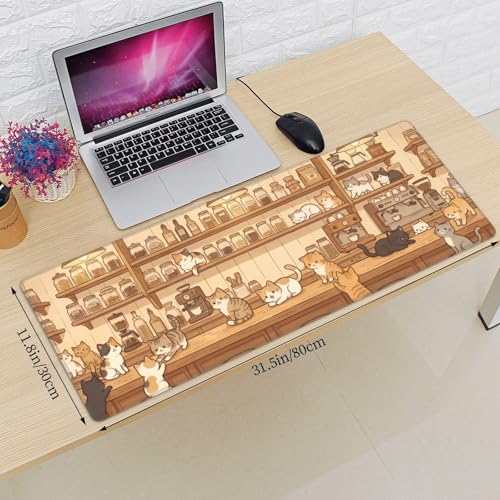 Cat Cafe Gaming Mouse Pad XL Large Extended Desk Mat, Non-Slip Rubber Base, Stitched Edges, Waterproof Surface for Office & Gaming 31.5x11.8 in - color: 30