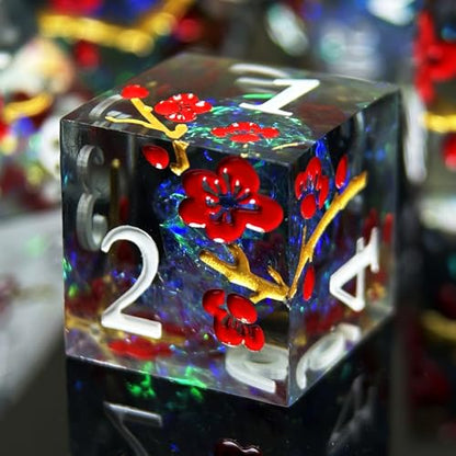 HAOMEJA Resin Flower Dice Set 7pcs/ Sharp Edged Polyhedral Dice/Apply to D&D/DND/RPG-MTG/Role Playing Table Game/Easter/Halloween Party Gift (Transparent Black) - color: 7 Transparent Black