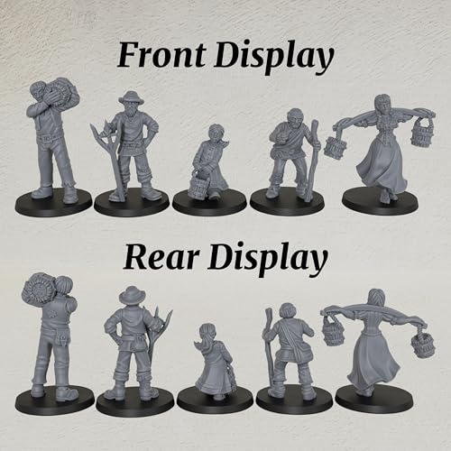 Fantasy TTRPG Village Life Scenery, 25mm Scale Unpainted Resin Civilian NPCs for Tabletop RPG Game, Townsfolk Commoner Miniatures 5pc Set - 1:64 Scale RPG Accessory, Villager NPC AS972