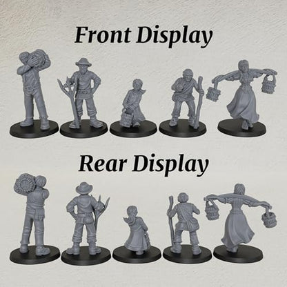 Fantasy TTRPG Village Life Scenery, 25mm Scale Unpainted Resin Civilian NPCs for Tabletop RPG Game, Townsfolk Commoner Miniatures 5pc Set - 1:64 Scale RPG Accessory, Villager NPC AS972