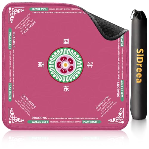 Mahjong Mat 32.4” x 32.4”, 3mm Thick Non-Slip Rubber Back Mahjong Table Mat, Noise Reduction Waterproof Mahjong Game Mat for Table, Mahjong Tile Mat for Cards, Dominoes & Board Games - color: Pink