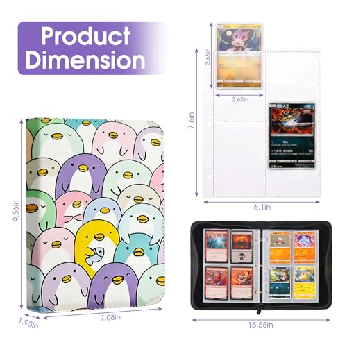 4-Pocket Card Binder with 50 Removable Pages, Holds 400 Cards | Fits trading, sports, gaming and collectible cards. Great for boys and girls to organize and protect collections(Penguin) - color: Penguin