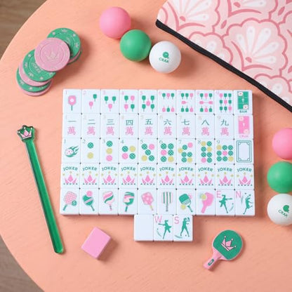 Cuffbow Dinkball-Themed Engraved American Mahjong Tile Set 160 Quality White Tiles (1.2 Inch, Tiles Only) Mini American Mahjong Game Set for Ideal Gifts, No Additional Accessories(Dinkball,Pink) - color: Pink, style: Dinkball