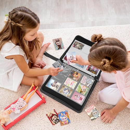 9 Pocket Card Binder: 900 Zipper Double Sided Sports & Trading Card Collector Album with 50 Removable Sleeves - Kids Card Holder for TCG NHL Baseball Football Hockey Games (Black） - color: Black