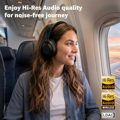YMOO Noise Cancelling Headphones for Airplane, Wired Wireless ANC Headsets | Bluetooth 6.0 Over Ear Travel Headphones, LDAC Hi-Res Audio, 100H Playtime, Custom EQ via App