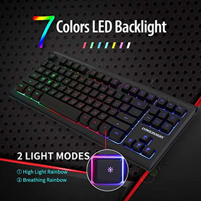Lumsburry Computer Keyboard, 87 Keys Compact Wired USB Keyboard with Rainbow LED Light Up Backlit for PC Gaming Laptop Teclado Gamers Office Working