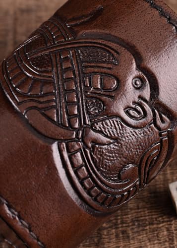 Ulfberth - Viking dice Cup with Embossed Motif - Genuine Leather - Medieval Leather Cup with Engraving (Jelling Style, Brown) - color: Jelling Style, Brown