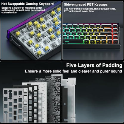 AULA Hero 68 HE 60% Gaming Keyboard Wired, Hall Effect Magnetic Switch Keyboard with 8K Hz Polling Rate, Side Printed PBT Keycaps, RGB Backlit Light Box, Customizable Web Software for PC/Mac Gamers - color: Black