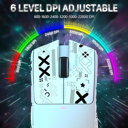 ATTACK SHARK X11 59g Lightweight Wireless Gaming Mouse,RGB Magnetic Charging Dock,Tri-Mode-BT/2.4G Wireless/Wired Mouse with Grip Tape,22000 DPI,5 Programmable Buttons for Pc/Mac(White&Sticker) - color: White & Griptape