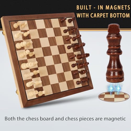 Magnetic Wooden Chess Set for Adults Kids, 15" Folding Chess Boards with 2 Extra Queens, Portable Travel Chess Sets with Pieces Storage Slots, Beginner Chess Game Set for Kids, Adults - style: Magnetic Chess Set