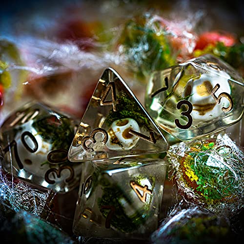 UDIXI Skull DND Dice Set, Skull Polyhedral Dice Set D&D for Tabletop Games | Velvet Storage Bag, DM Gift, for Dungeons and Dragons Role Playing Games Board Games - color: Skull/Seaweed