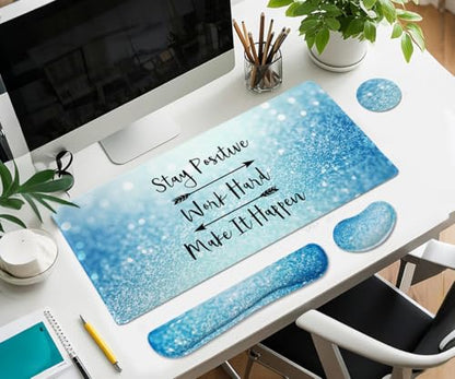Large Mouse Pad and Keyboard Wrist Rest, Desk Pad for Keyboard and Mouse, 4-in-1 Large Gaming Mouse Pad with Wrist Support for Home Office Study Game-Stay Positive - color: Stay Positive