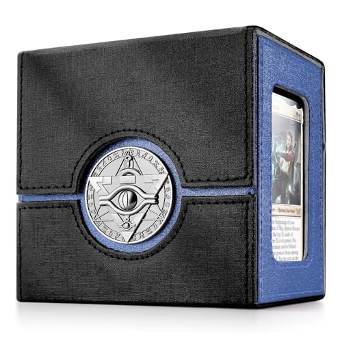 Kabinka Commander Deck Box for MTG with Dice Tray, Yugioh Deck Box with Metal Emblem, Holds 100 Double-Sleeved Cards for TCG, Cards Storage Case with 35PT Magnetic Card Holder (Black& Blue, Puzzle) - color: E-Black& Blue, Puzzle