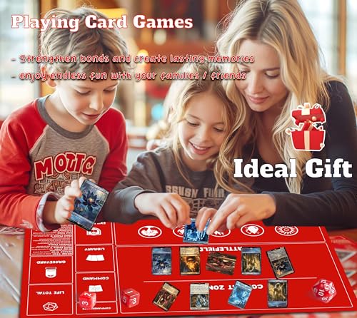 Card Game Playmats MTG Playmat for Beginner 2 Pack with Dices, Magic Mat Commander Deck Card Playmat for TCG MTG Accessories Play Mat 24x14 Inches Duel Card Battles, Black/Red - color: Black+red