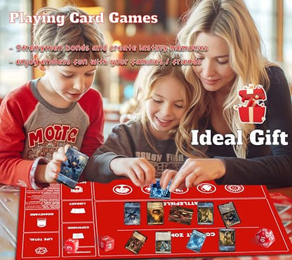 Card Game Playmats MTG Playmat for Beginner 2 Pack with Dices, Magic Mat Commander Deck Card Playmat for TCG MTG Accessories Play Mat 24x14 Inches Duel Card Battles, Black/Red - color: Black+red