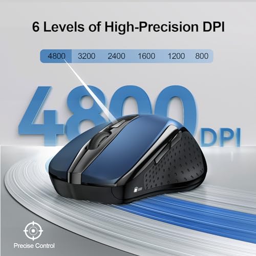 TECKNET Wireless Mouse, BT 5.0/2.4G, Silent 4800 DPI 6 Buttons, Blue | Bluetooth 5.0/3.0 & USB A, 2-Device Easy Switch, Wide OS Compatible, 6-DPI, Ergonomic for S/M Hands, Extended Battery - color: Blue