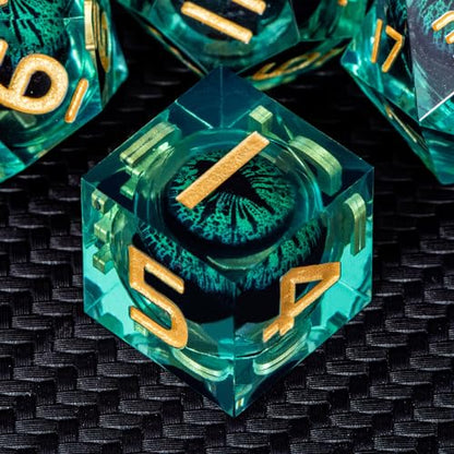 ARUOHHA Dragon Eye Dice Liquid Core DND Dice Green Sharp Edged Dice Set with Gift Box, Polyhedral D and D Dice Set Role Playing Game D20 D12 D10 D8 D6 D4 - color: Ly04-green
