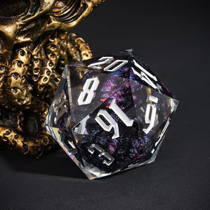 Cusdie Large D20 DND Dice 55mm with Sharp Edges, D&D 20 Sided Dice, Handmade Giant D20 for RPG, Table Games(Purple Black Octopus) - color: Purple Black Octopus