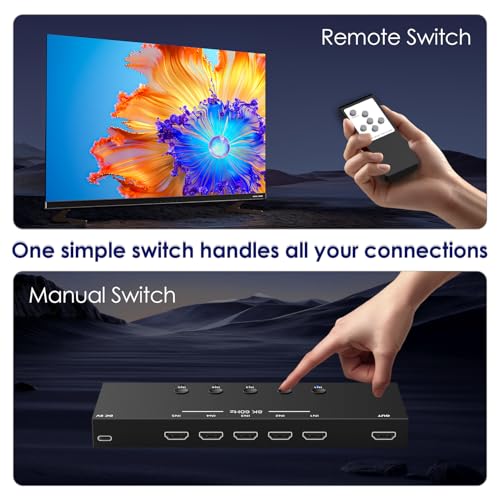 8K@60Hz HDMI 2.1 Switch 5 in 1 Out, 48Gbps Ultra HD 4K 120Hz, HDR10/Dolby Vision, 3D, Supports DTS-HD, Dolby TrueHD Compatible with PS5/4 Xbox Nintendo Switch Roku Apple TV Fire Stick Gaming PC - size: 8K@60Hz 5 in 1 Out HDMI Switch