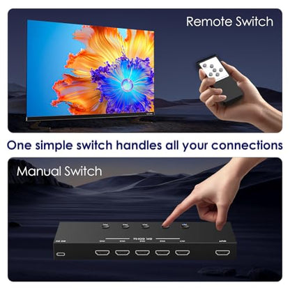 8K@60Hz HDMI 2.1 Switch 5 in 1 Out, 48Gbps Ultra HD 4K 120Hz, HDR10/Dolby Vision, 3D, Supports DTS-HD, Dolby TrueHD Compatible with PS5/4 Xbox Nintendo Switch Roku Apple TV Fire Stick Gaming PC - size: 8K@60Hz 5 in 1 Out HDMI Switch
