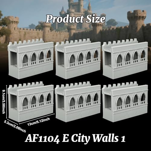 Modular Medieval Fortress Expansion for TTRPG - 25mm Scale Unpainted Straight Ramparts & Defense Battlements, 6-Piece RPG Terrain Set for Dungeon Masters & Wargame - City Walls 1 (AF1104 E) - color: Af1104 E City Walls 1