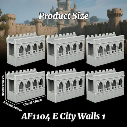 Modular Medieval Fortress Expansion for TTRPG - 25mm Scale Unpainted Straight Ramparts & Defense Battlements, 6-Piece RPG Terrain Set for Dungeon Masters & Wargame - City Walls 1 (AF1104 E) - color: Af1104 E City Walls 1