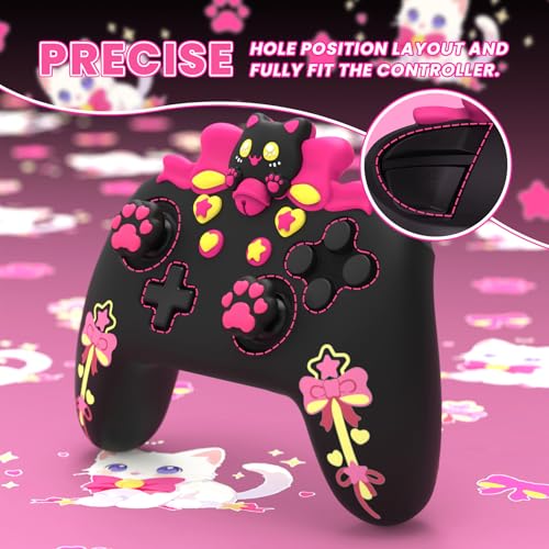 PlayVital Sweetheart Kitty Silicone Skin Compatible with Nintendo Switch Pro Controller Kawaii Anti-Slip Cover, Switch Pro Controller Joystick Grips & Protective Silicone Case - Black - color: Black