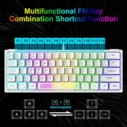 60% Gaming Keyboard and Mouse Combo Samll Mini RGB LED Backlight Mechanical Feeling and RGB 6400 DPI Honeycomb Optical Mouse,Gaming Mouse pad for Gamers and Typists - color: White