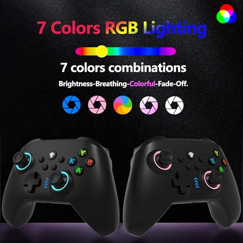 YUYIU Wireless Gaming Controller for PC, Switch, Steam Deck, Android, iOS | Bluetooth Controller with Hall Effect Joystick/RGB/1000Hz/Turbo/Macro/800mAh Battery/6-Axis Gyro/Vibration (Black) - color: BLACK