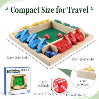 Shut The Box Game - Classic 2-4 Player Fun Math Strategy Game for Adults Teens, Wooden Dice Board Game for Family Party, Classroom, Camping, Travel & Bar
