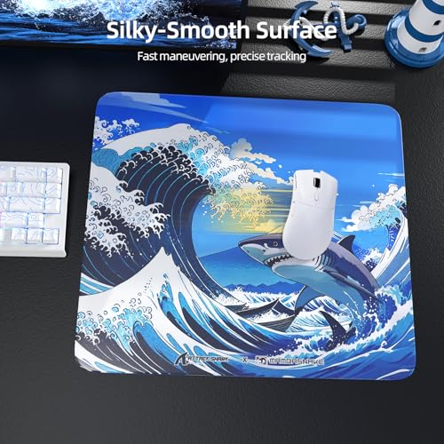 ATTACK SHARK CM05 Glass Gaming Mouse Pad,17.7x15.7 in Large Mouse Mat,Non Slip 9H Hard Mousepads,Nano-Textured Glass Surface with Improved Precision and Speed for FPS/MOBA-Wave Shark,Blue - color: Blue