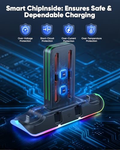 Switch 2/1/OLED Controller Charger, 6 in 1 Charging Dock Station for Joy Cons & for Pro Controller, Charging Stand USB Charging Indicator and USB Cable- Widely Compatibility