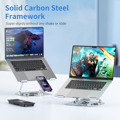 Laptop Cooling Pad with Detachable Fan & Cooler, 2-in-1 Laptop & Phone Stand, Adjustable Angle, 360° Rotatable Base, Carbon Steel, Ultra-Quiet & Super Sturdy for Laptop (Silver Gray) - color: Silver Gray