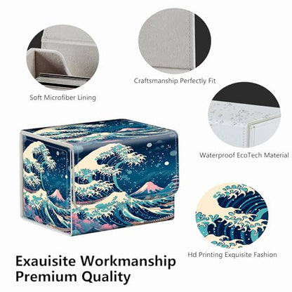 Strong Magnet Case Deck Box Mtg Card Box Playing Card Box Magic Deck Box Tcg Up to 200 Cards Creative Pattern Trading Card Storage Box for Collectible Card Games, Blue Wave - color: Blue Wave