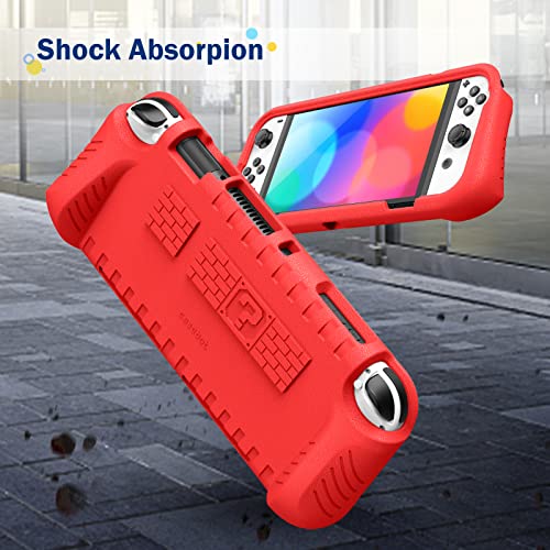 FINTIE Kid-Friendly Ultraligh Case for Nintendo Switch OLED Model (2021) | Game Card Slots, Ergonomic Grip Design, Lightweight EVA Foam, Anti-Scratch Protective Grip Case Cover, Red - color: Red