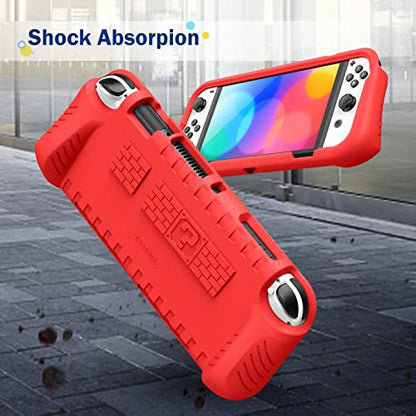 FINTIE Kid-Friendly Ultraligh Case for Nintendo Switch OLED Model (2021) | Game Card Slots, Ergonomic Grip Design, Lightweight EVA Foam, Anti-Scratch Protective Grip Case Cover, Red - color: Red