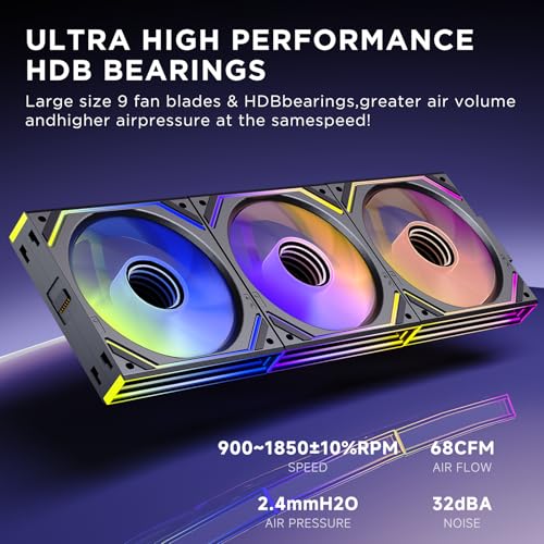 Interstellar V2 120mm PC Reverse Blade Case Fan Infinity Mirror Module Daisy-Chain ARGB Fan Triple Pack with Controller Suitable for Computer Case & 360mm AIO Cooler(Black-3pack) - color: V2 Black Reverse-3Pack