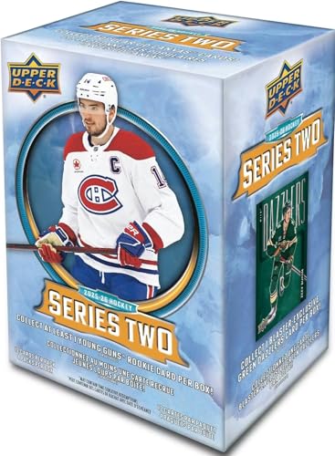 2025 2026 Upper Deck Hockey Series 2 Sealed 48 Card Blaster Box Containing an OPC Glossy Card and an Exclusive Green Dazzler Card Plus Chance for Matthew Schaefer Young Guns Rookie Card and More