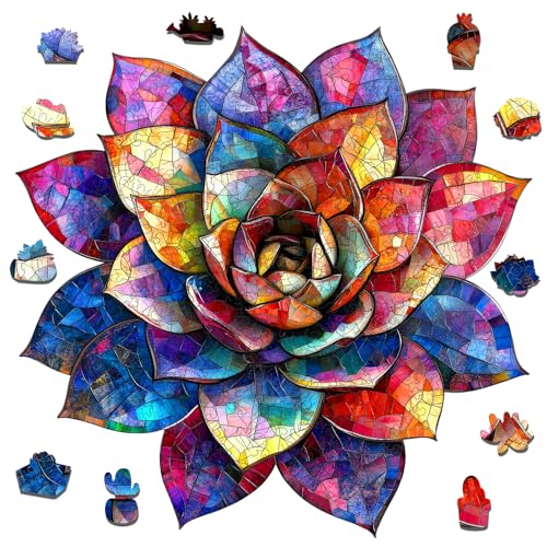 Delobil Wooden Puzzles for Adults 500 Pieces, Stained Glass Succulent Jigsaw Puzzles, Unique Shaped Plant Puzzle Gift for Kids, Family Puzzle Game, 16.5 x 16.3 Inches - color: Dark Succulent, size: 500Pcs