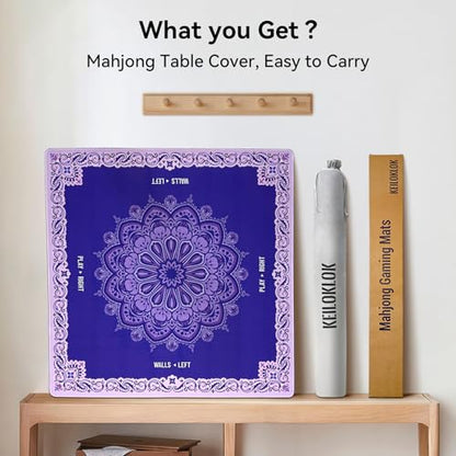 32.4x32.4 Inch Mandala Mahjong Mat with 3MM Noise Reduction | Rubber Anti Slip for Poker, Card, Board & Tile Games, Dominoes, Ships Rolled No Creases Mat - color: Lavender Purple