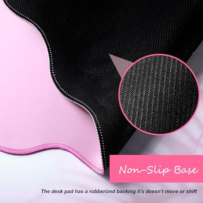 Hahafelt Scalloped Desk Mat Large Desk Pad Cute Coquette Table Mat Back to School Preppy Table Make up Pad Nonslip Graduation Gift with Stitching Waterproof Gaming(Pink,23.6 x 13.8 Inches) - color: Pink, size: 23.6 x 13.8 Inches