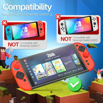 TNP JoyCon 2 Case Cover for Nintendo Switch 2 2025 - Soft Anti-Slip Silicone Protective Skin with Thumb Grip Caps Compatible with Nintendo Switch 2 Joy-Con 2 Controllers, 2 Pack (Red) - color: Red