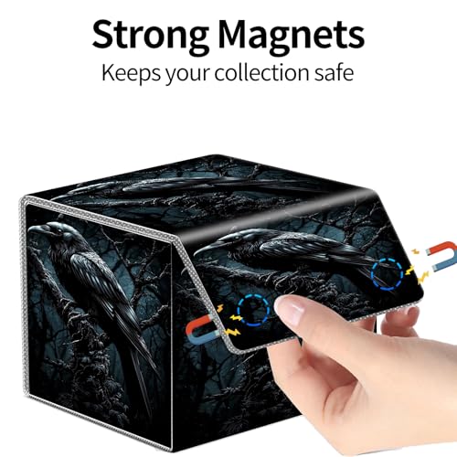 PU Leather Deck Box for MTG Commander Cards, Fits 100+ Double Sleeved Cards, Secure Magnetic Trading Card Storage Case for TCG CCG,Dark Raven Crow - color: Dark Raven Crow