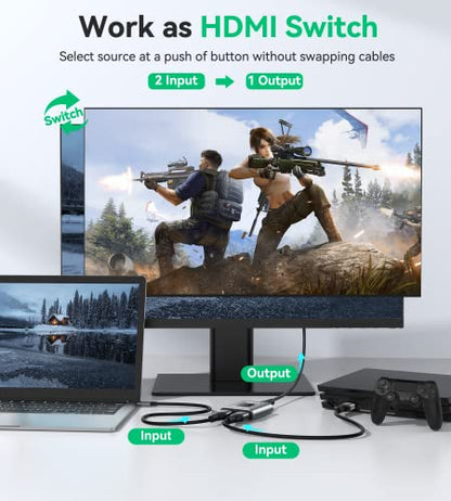 HDMI Switch 4k@60hz Splitter, GANA Aluminum Bidirectional HDMI Switcher 2 in 1 Out, Manual HDMI Hub Supports HD Compatible with Xbox PS5/4/3 Blu-Ray Player Fire Stick Roku - color: Grey (No Cable)