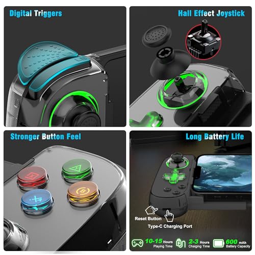 Joso Phone Controller for iPhone & Android, Wireless Mobile Game Controller with Hall Effect Joystick, Turbo | Compatible with iPhone 17-12, Galaxy S24-S21 Series for COD Mobile, Genshin Impact, Cloud Gaming - color: Black | D7
