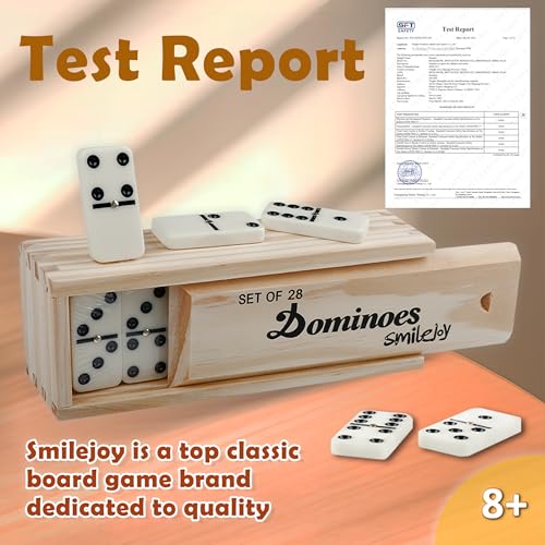 Smilejoy Dominoes Set for Adults, Domino Set for Classic Board Games, Double 6 Domino Game Set 28 Pieces with Natural Wood Case (2 Players) - style: Medium