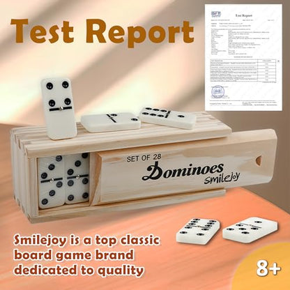 Smilejoy Dominoes Set for Adults, Domino Set for Classic Board Games, Double 6 Domino Game Set 28 Pieces with Natural Wood Case (2 Players) - style: Medium