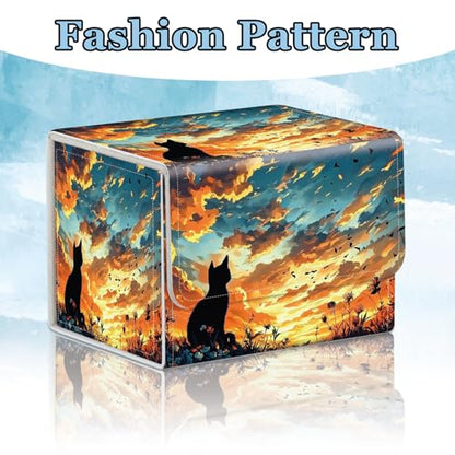 Commander Deck Box for Trading Cards - Fits 100+ Double Sleeved Cards, PU Leather MTG TCG Storage Case with Strong Magnetic Closure, Cat Watching Sky - color: Cat Watching Sky