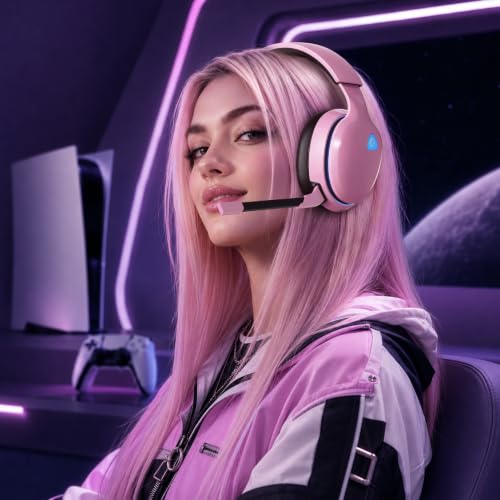 AOC 2.4GHz Wireless Gaming Headset for PS5, PS4, Switch, 45Hr, Blush Pink | Bluetooth 6.0 Gaming Headphones with Noise Canceling Mic, 7.1 Virtual Surround, Great for Fortnite & Call of Duty/FPS Gamers - color: Blush Pink
